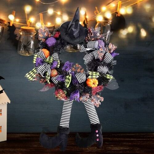 Artificial Halloween Pumpkin Witch Leg Door Wreath Thanksgiving Xmas Decoration Wreaths Rattan Hanging Garland Party Supplies