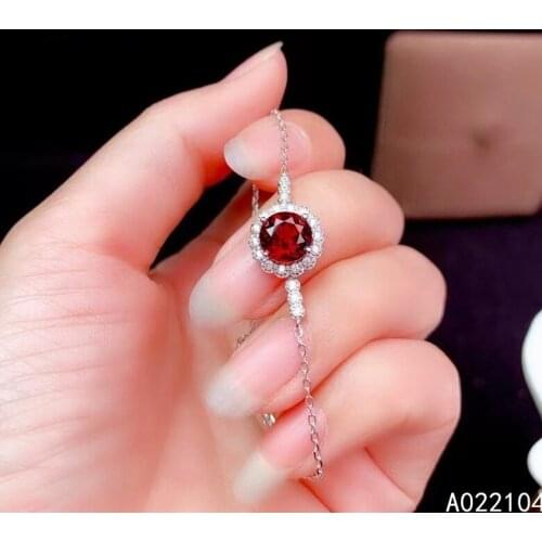 KJJEAXCMY fine jewelry 925 sterling silver inlaid Natural garnet women luxury lovely round OL style gem hand bracelet support de