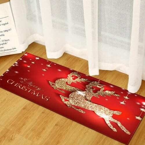 Christmas Party Area Rugs Entrance Doormat Anti-slip Absorb Water Kitchen Bathroom Floor Mat Flannel Xmas Home Decoration Carpet