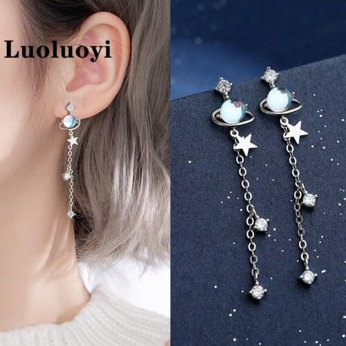 Luoluoyi Fashion 2021 Prevent allergy Opal Planet Star Long Drop Earring for Women Fashion Jewelry
