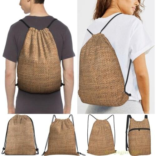 Roughlinen Burlap Sack Cloth Sacking Bagging Scrim Cloth Crash Men Travel Sports Gym Bag Women Drawstring Bags Sackpack Backpack