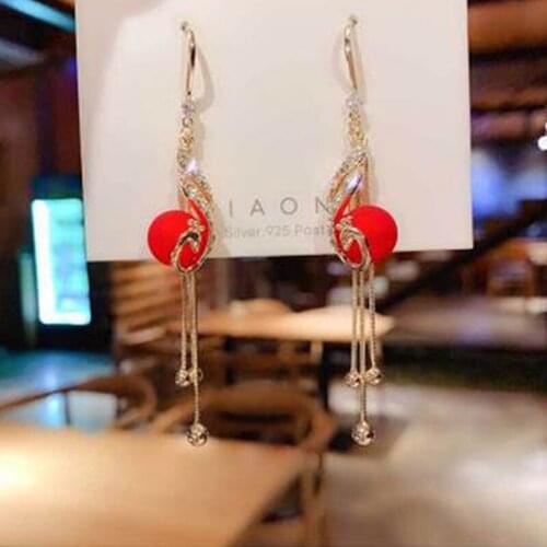 Fashion Temperament Full Diamond D Letter Long Earrings Korean Pearl Earrings High-End Bridal Earrings Tassel Earrings