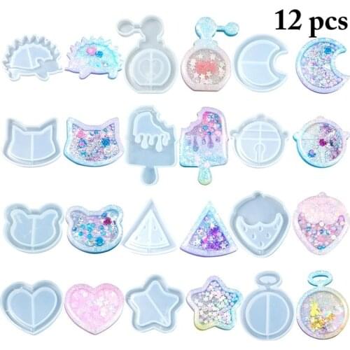 12pcs Silicone Shaker Mold DIY Quicksand Mold Resin Casting Shaker Mold Jewelry Pendant Making Mould Tool Home DIY Accessories