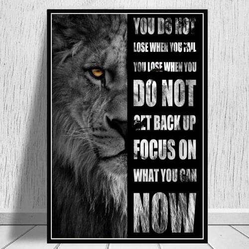 Motivational Sayings On Black Lion Canvas Painting Posters And Prints Inspirational Life Quote Wall Art Pictures For Room Decor