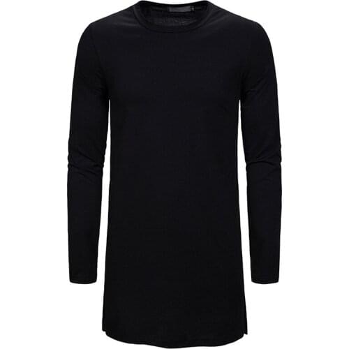 Mens Hipster Side Split Tshirt 2020 Brand Long Sleeve Hip Hop Streetwear Longline T Shirt Men Casual High Street Tee Shirt Homme