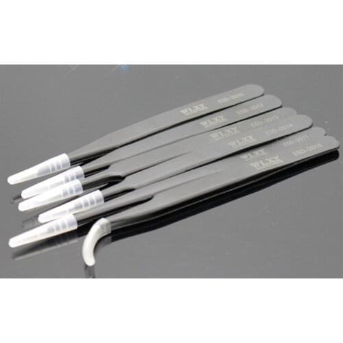 6pcs/LOT BGA Precision ESD Tweezers Set, Super hard steel anti-static tweezers Repair Tool Soldering Station Welding Assist