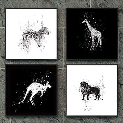 China Style Wash Painting Of Animal Lion Giraffe Canvas print Picture Wall Art Poster For Living Room Home Decor Frameless LZ668