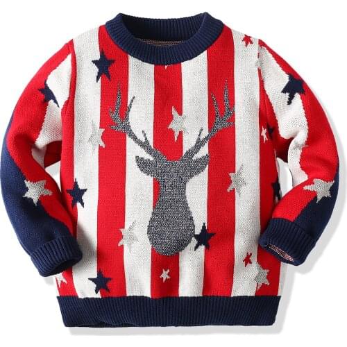 2020 Autumn Winter New Childrens Boy Sweater Kids Striped Star Elk Children Sweater Soft Double Layer Christmas Knitted Clothes