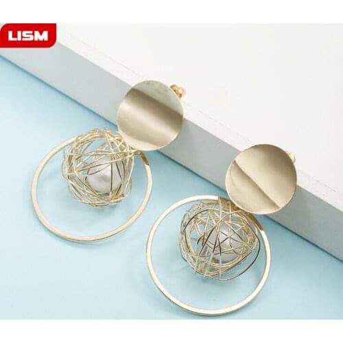New Fashion Stud Earrings For Women Golden Color Round Ball Geometric Earrings For Party Wedding Gift Wholesale Ear Jewelry
