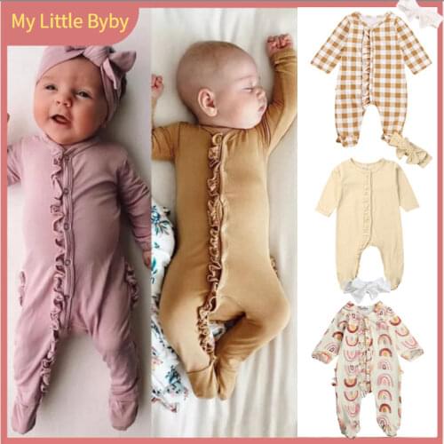 Pudcoco Brand New Style Newborn Baby Girl Boy Floral Footies Jumpsuit Headband Outfits Clothes