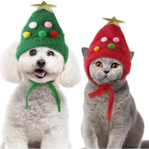 Dog Clothes Puppy Bib Dog Christmas Pet Christmas Hat Cute Antlers Saliva Towel Multicolored Balls Hat Dress Up Supplies