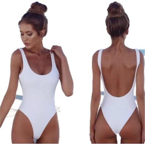 Solid Color Bikini Euro-American One-piece Swimsuit Solid Color One-piece White One-piece Swimwear Women Swimming Suit