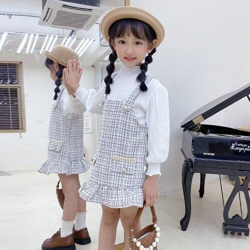 Autumn and winter clothing new girls small fragrance wind suspenders skirt long-sleeved dress suits, children, baby, baby