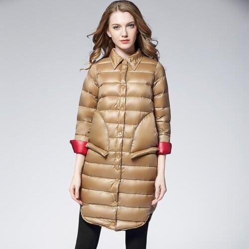 Autumn Winter Women Duck Downs Jacket Parkas Sashes Long Down Coat Ladies Ultra Light Outerwear not hat Coats Plus Size Jackets
