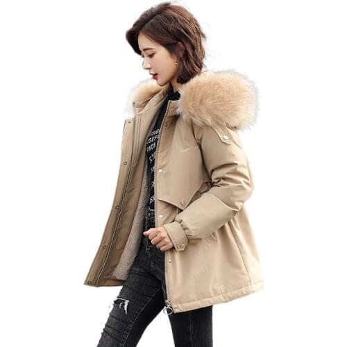 2022 New Fashion Long Winter Coat Women Clothing Wool Liner Hooded Parkas Slim With Fur Collar Warm Winter Jacket Women