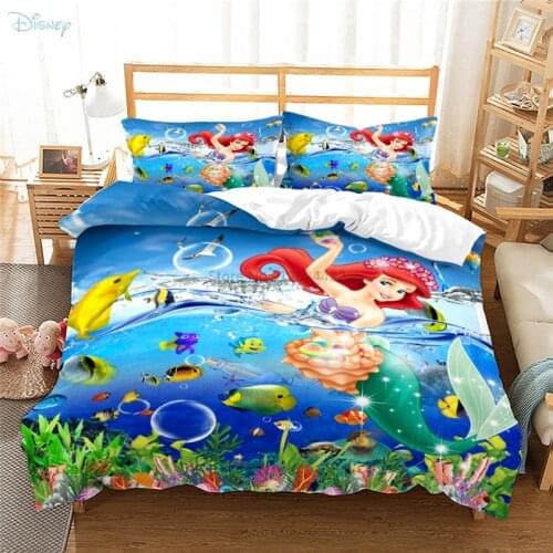 Popular Disney Mermaid Children Bedding Set Snow White Princess Single Twin Double Queen King Size Bed Linen Set Drop Shipping