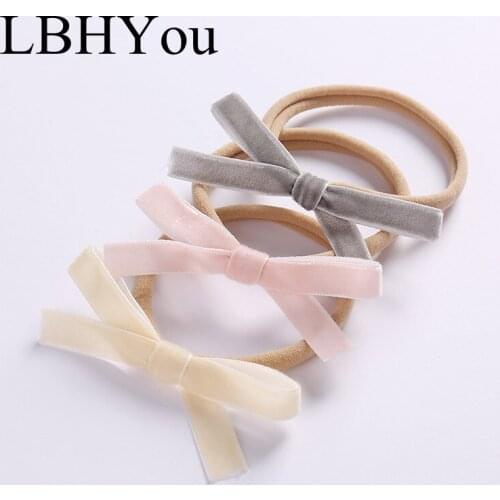 3pcs Sweet Flock Ribbion Bows Nylon Headbands,Super Soft Knotbow Soft Nylon Head Wraps,Newborn Baby Elastic Hairbands Head Wear