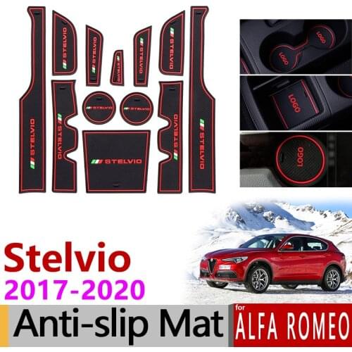 Anti-Slip Rubber Gate Slot Mat Cup Mats for Alfa Romeo Stelvio 2017 2018 2019 2020 Q NRING Q4 Quadrifoglio Accessories Stickers