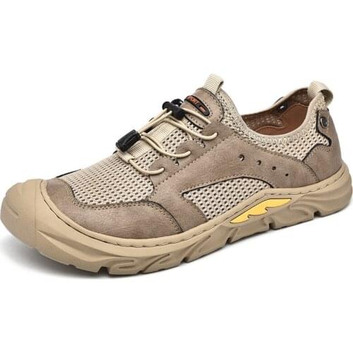 Plus size 2021 summer new mens leather mesh stitched sports shoes fashion breathable shoes outdoor light casual shoes кроссовки