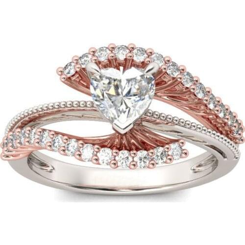 Luxury Romantic White Gold/Rose Gold Rings for Women Bridal Heart-shaped Zircon Wedding Engagement Jewelry Ring