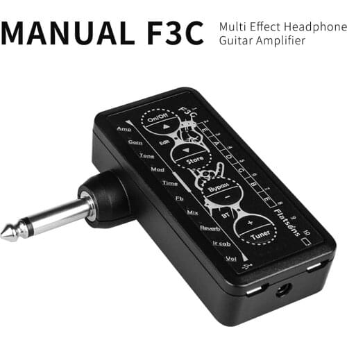 Manual F3C Multi effect headphone guitar amplifier,Mini portable,eadphone audio output,High fidelity distortion timbre