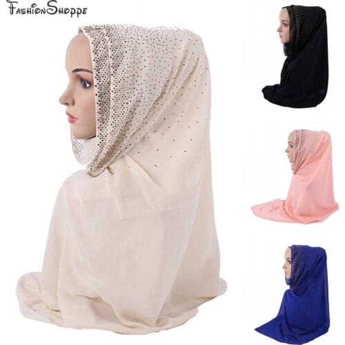 Muslim HijabNovelty Chiffon Hot drill Muslim Woman Shawls Turban Islamic Clothing Head Wrap Headwear Long Scarf