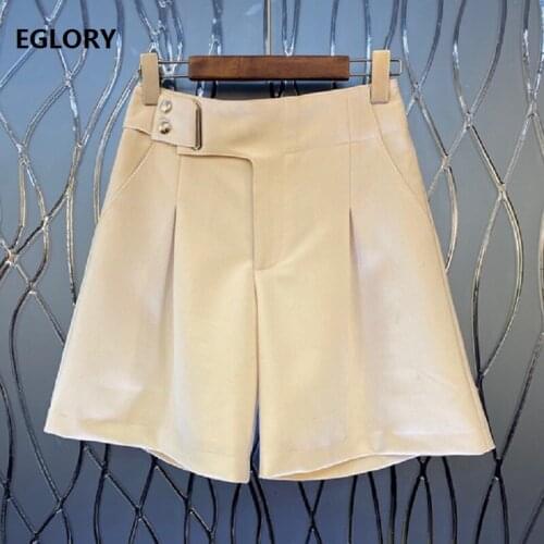High Quality New 2021 Spring Autumn Fashion Shorts Women Button Deco Waist Casual Apricot Black Basic Short Pant Clothing Ladies