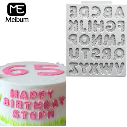 Meibum Stitched Alphabet Silicone Fondant Cake Mold Letter Pattern Biscuits Chocolate Gum Paste Sugar Craft Decorating Mould