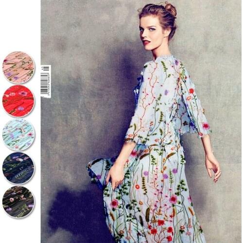 Aquatic silk embroidery fabric custom brand clothing fabric fashion cotton fabric silk fabric for dress cotton cloth