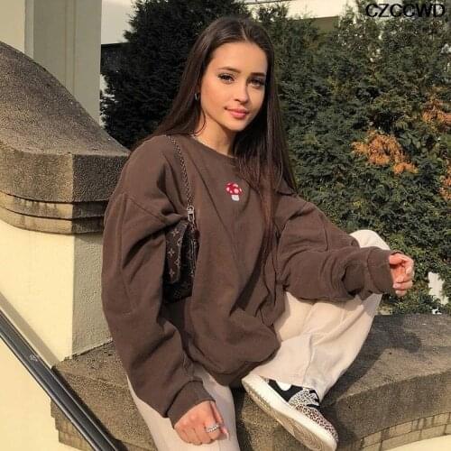 Sweatshirts Hoodies Streetwear 2021 Fashion Embroidery Mushroom Print Graphic Indie Aesthetic 90s Long Sleeve Crewneck Clothes