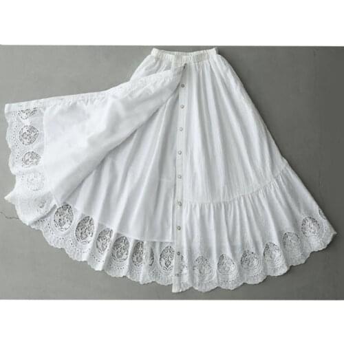 Mori Girl High Waist Cotton Embroidery Fairy White Skirt Faldas Mujer Moda Female Long Maxi Skirt for Women Korean Skirts