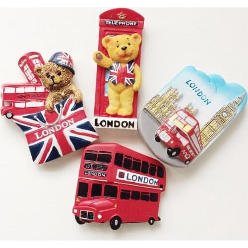 Tourist Souvenirs British Resin 3D Fridge Magnets London Bus Cartoon Bear Flag Refrigerator Magnetic Stickers Home Decortion