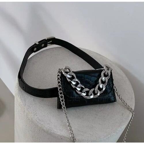For Women Fanny Packs for Cool Girls Luxury Pu Leather Shoulder Crossbody Bag Belts Chest Purses Fashion Mini Chains Waist Bags