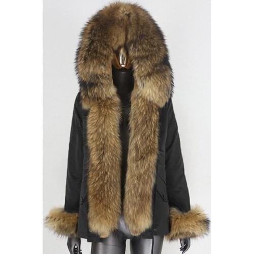 BLUENESSFAIR 2020 Waterproof Short Real Fur Parka Coat Natural Raccoon Fur Collar Hood Winter Jacket Women Thick Warm Streetwear