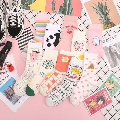 Japanese Harajuku lady cartoon sock funny food animal fruit sock cute cheese bunny egg strawberry cat sock happy woman sock