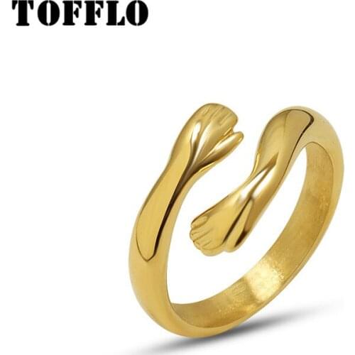 TOFFLO Stainless Steel Jewelry Hands Embracing Your Open Ring Womens Fashion Tail Ring Index Finger Ring BSA203