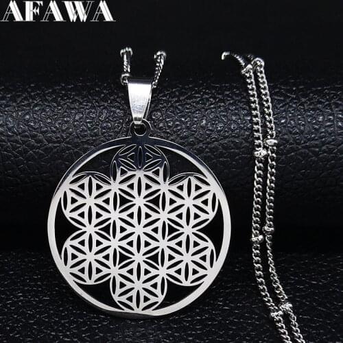 2021 New Flower of Life Stainless Steel Chain Necklace for Women Silver Color Necklace Jewelry Gift cadenas mujer N1114S02