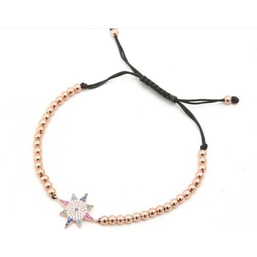 Gold silver micro pave cz Cubic Zirconia rope adjusted Copper Beads Bracelet gd32 snowflake Charm Braided Bangles Women