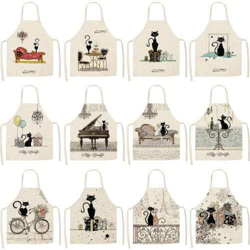 1pc Child/Adult Cute Cartoon Cat Print Kitchen Apron Waterproof Apron Cotton Linen Waist Baking Wasy to Clean Home Tools