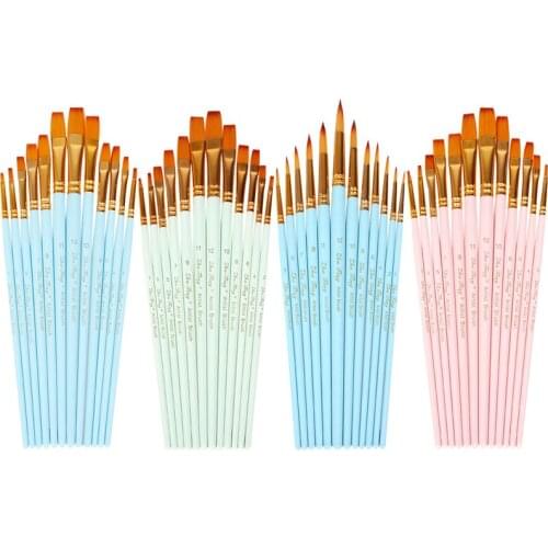 12Pcs Nylon Hair Wooden Handle Paint Brushes Supplies Watercolor Paint Brush Pen Set for Learning Diy Oil Acrylic Painting Art