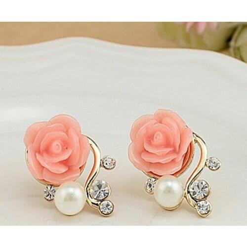 2018 Fashion Jewelry Pearl Earrings Rose Flower Pearl Swa Elements Austrian Crystal Flower Earrings Wholesale Bridal Earrings