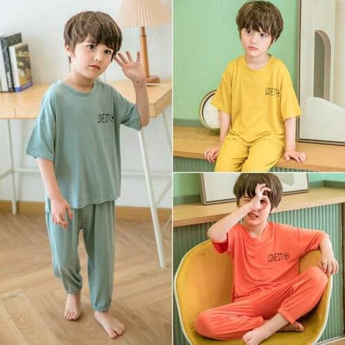2021 Summer Kid Pajamas Set Boys Girls Modal Solid Pyjamas Top and Pants Unisex Clothes Toddler Clothing Sleepwear Homewear