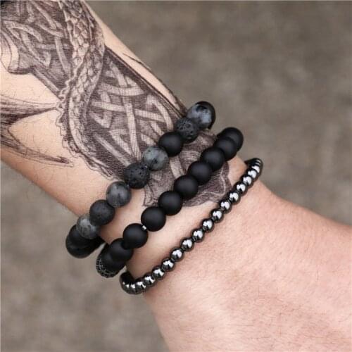 3Pcs/Set Handmade Beaded Bracelet For Men Jewelry Hematite Stone Women Men Elastic CZ Ball Bracelet Sets 2020 New