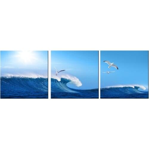 3 Piece Canvas Wall Art Blue Sea Waves and Bird Painting Picture Print On Canvas poster Wall Pictures For Living Room wall decor
