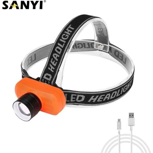 4 Modes XPE LED Headlamp USB Rechargeable Cycling Headlight Zoom Focus Head Torch Camping Fishing Flashlight Built-in Battery