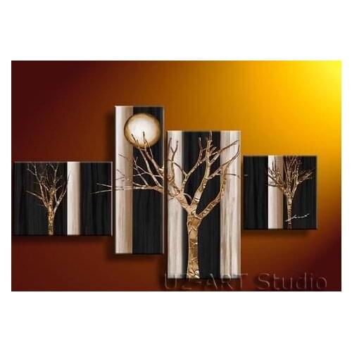 Living room art 4 piece canvas wall art painting pictures paint on canvas picture 3 abstract trees with a moon GP72