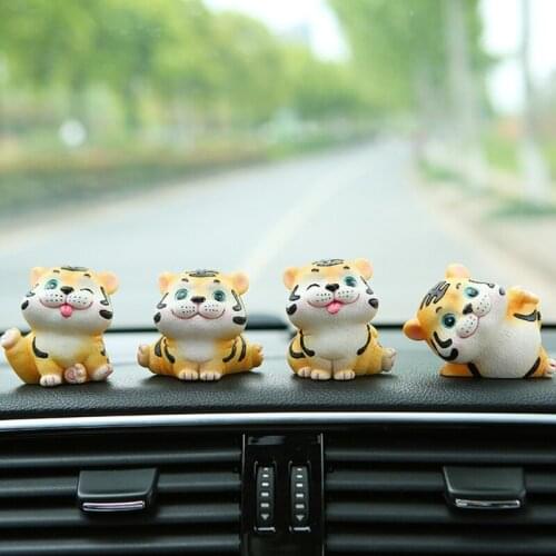 4 Pcs Cute Tigers Resin Statue Crafts Mini Animal Doll Figurines Sculpture Tabletop Ornaments for Home Office Automobile