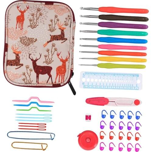 45PCS Crochet Hooks Knitting Needle Gauge Sewing Tool Set Sika Deer