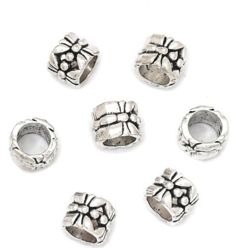 50pcs/lot Beads Charms Antique Silver Color Pattern Big Hole Spacer Beads Charms Pendants For Bracelets Jewelry Making
