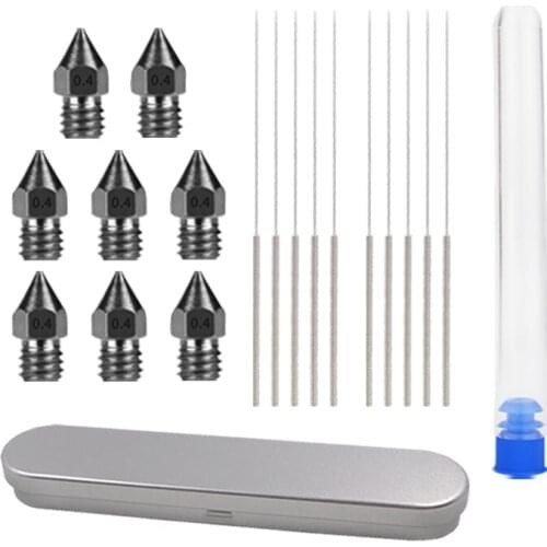 8Pcs 0.4mm MK8 Hard Steel Nozzle 10Pcs Cleaning Needles 3D Printer Parts Kit For Ender 3 pro